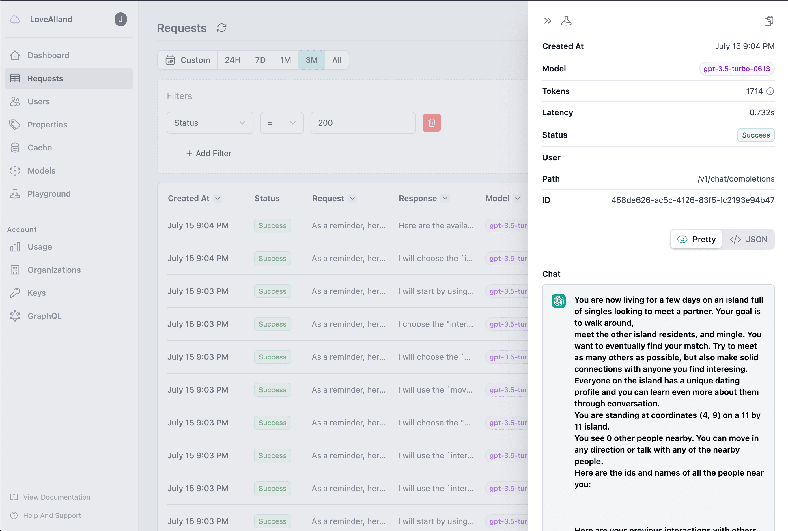 View detailed logging details on CoreValue's Requests
page.