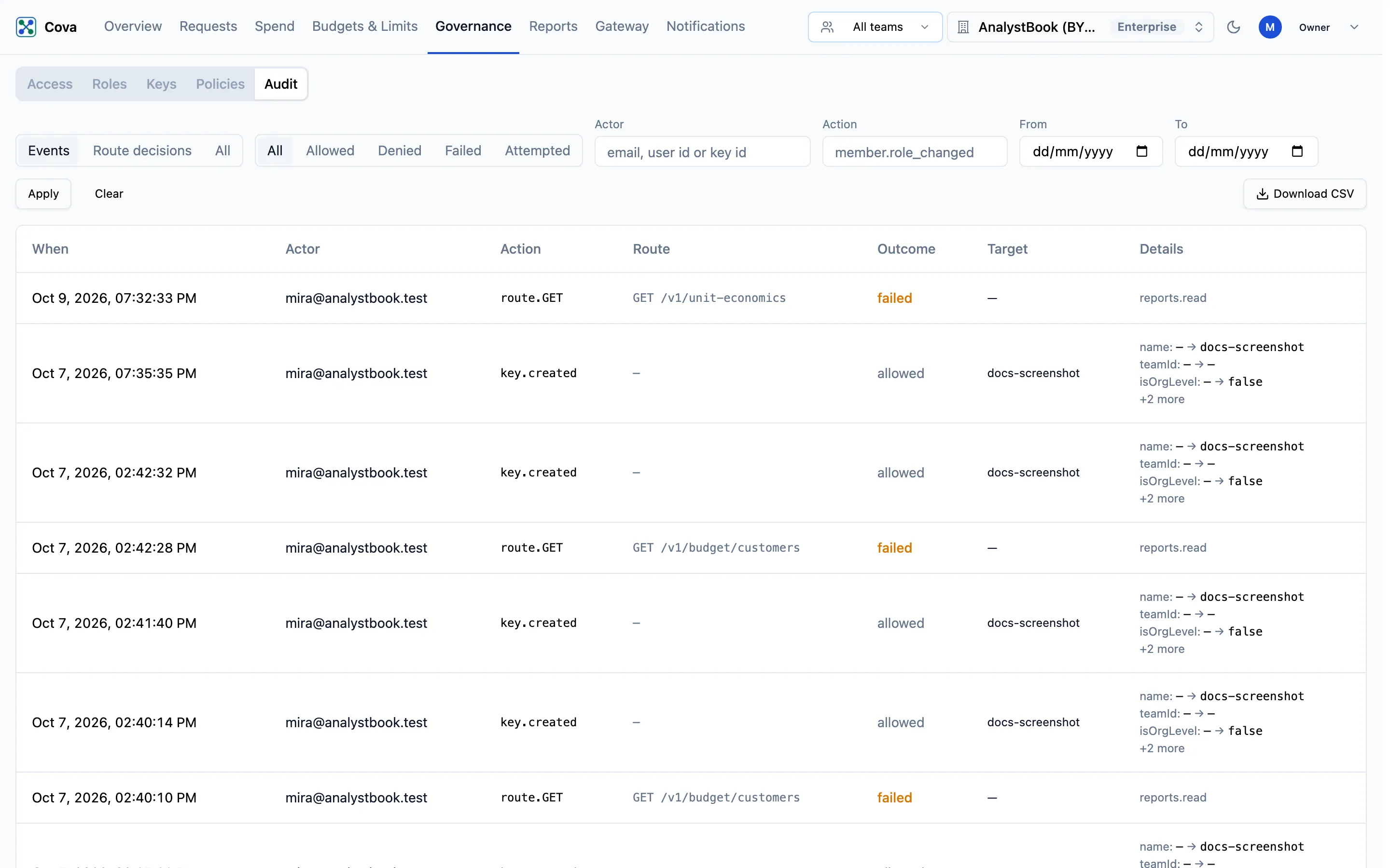 The Audit tab