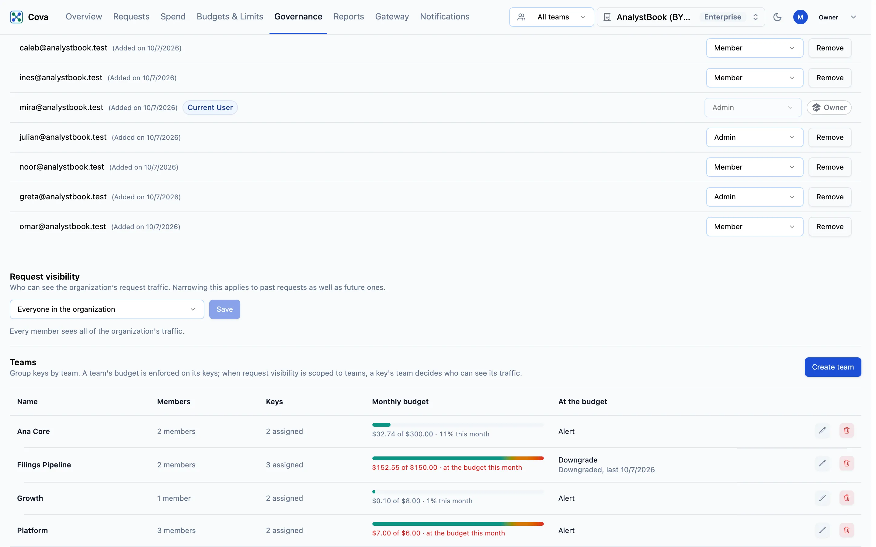The Teams section on Governance › Access