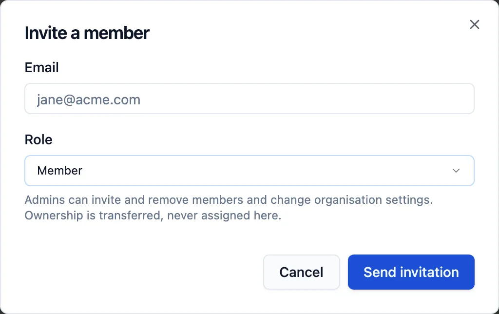 The Invite a member dialog