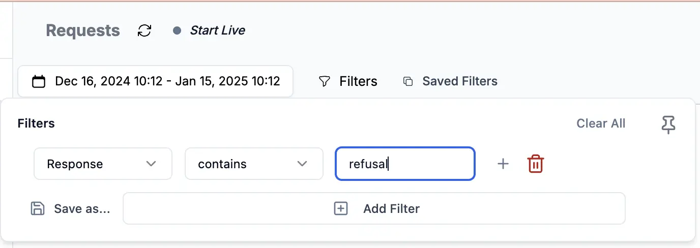 Filtering for refusals on CoreValue's Request page